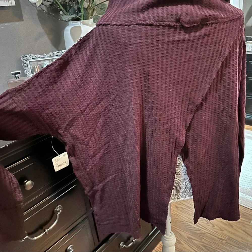 Free People Date Night Waffle Knit Cowl Neck Top Burgundy Size M (NWT)